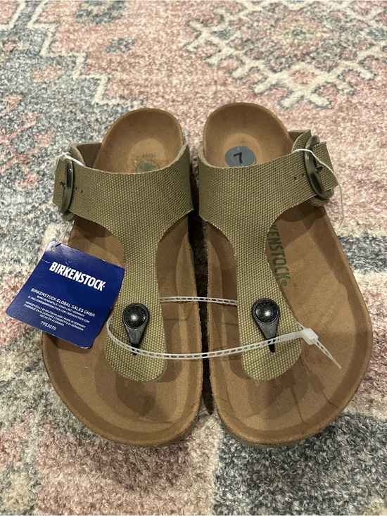 Birkenstock Shoes - Birkenstock Olive Green Textile Gizeh Thong Sandals